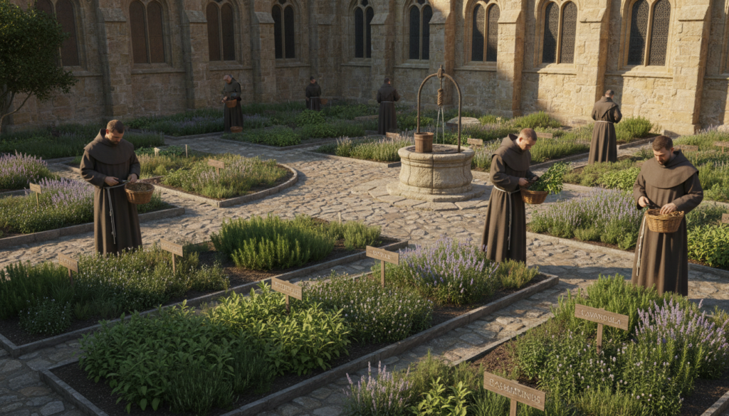 Monastery herb garden preserving traditional remedies in the Middle Ages